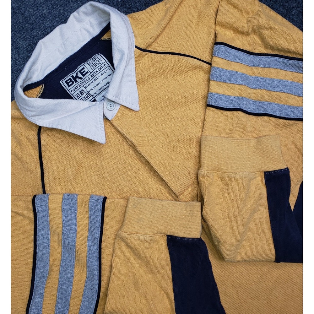 BKE Rugby Shirt Mens XL Cotton Yellow Jersey Heavy Weight Long Sleeve Vintage